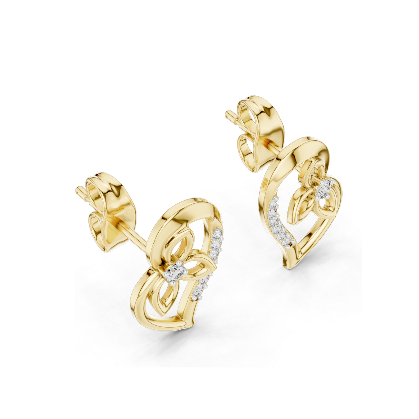0.094 CT Floral Heart Diamond Earrings | 18KT, 14KT, 10KT Gold & 925 Silver | Lab-Grown Diamonds & Moissanite | Rose, Yellow, White Gold
