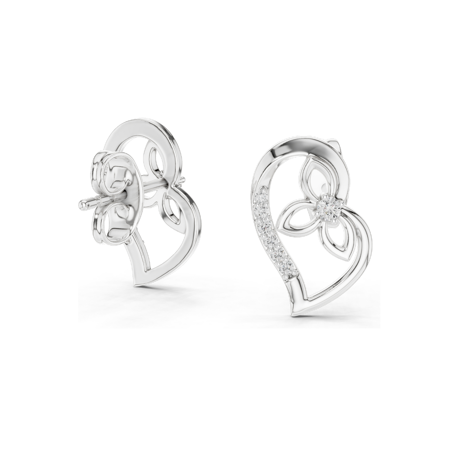 0.094 CT Floral Heart Diamond Earrings | 18KT, 14KT, 10KT Gold & 925 Silver | Lab-Grown Diamonds & Moissanite | Rose, Yellow, White Gold
