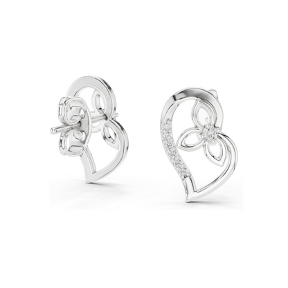 0.094 CT Floral Heart Diamond Earrings | 18KT, 14KT, 10KT Gold & 925 Silver | Lab-Grown Diamonds & Moissanite | Rose, Yellow, White Gold
