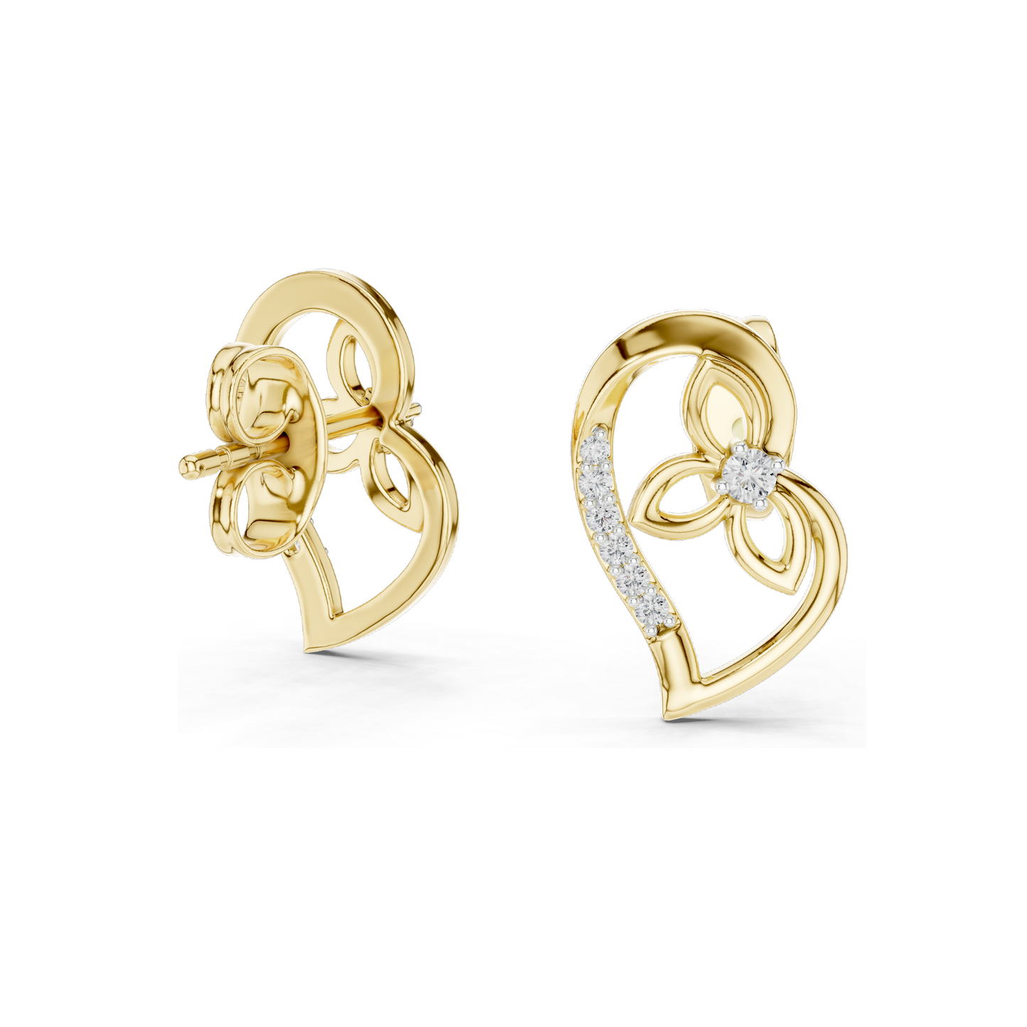 0.094 CT Floral Heart Diamond Earrings | 18KT, 14KT, 10KT Gold & 925 Silver | Lab-Grown Diamonds & Moissanite | Rose, Yellow, White Gold