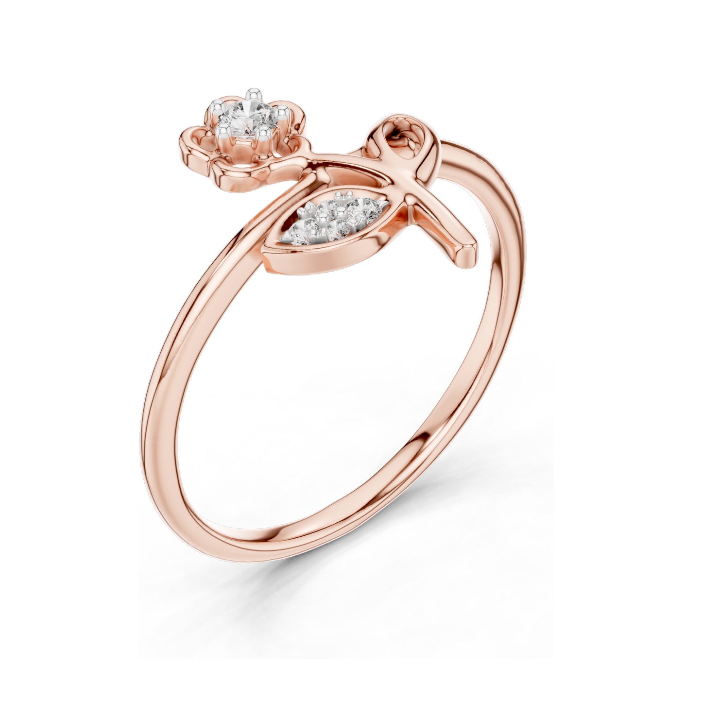 Floral Diamond Ring for Women | 0.068 CT Lab Diamonds in 18KT, 14KT, 10KT Gold & 925 Silver | Rose, Yellow, White Gold | Moissanite Options Available