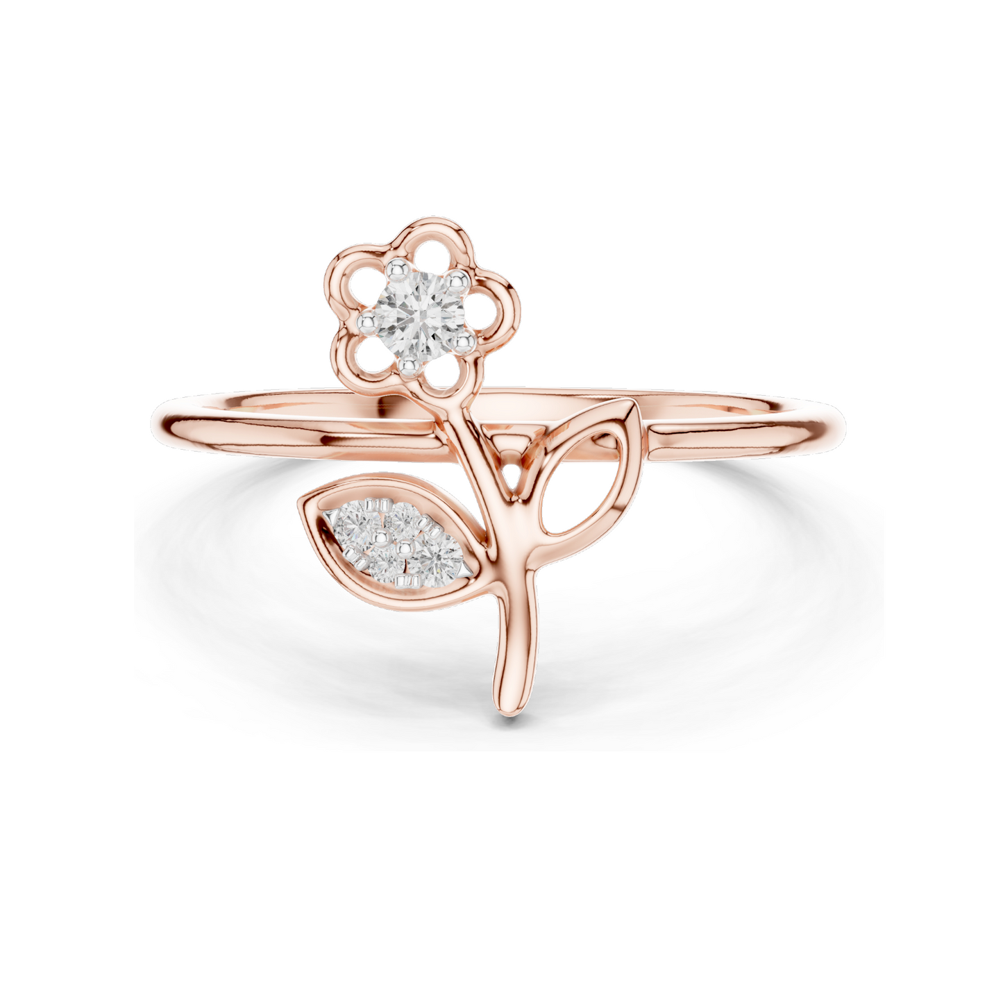 Floral Diamond Ring for Women | 0.068 CT Lab Diamonds in 18KT, 14KT, 10KT Gold & 925 Silver | Rose, Yellow, White Gold | Moissanite Options Available