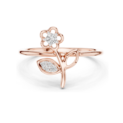 Floral Diamond Ring for Women | 0.068 CT Lab Diamonds in 18KT, 14KT, 10KT Gold & 925 Silver | Rose, Yellow, White Gold | Moissanite Options Available