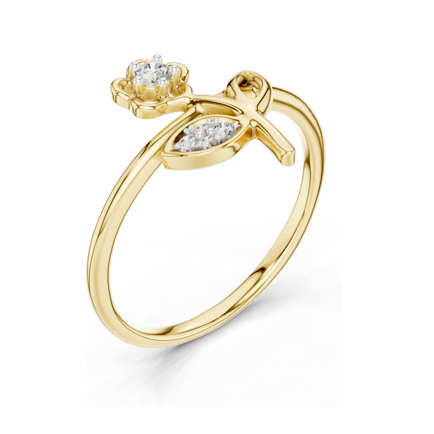 Floral Diamond Ring for Women | 0.068 CT Lab Diamonds in 18KT, 14KT, 10KT Gold & 925 Silver | Rose, Yellow, White Gold | Moissanite Options Available
