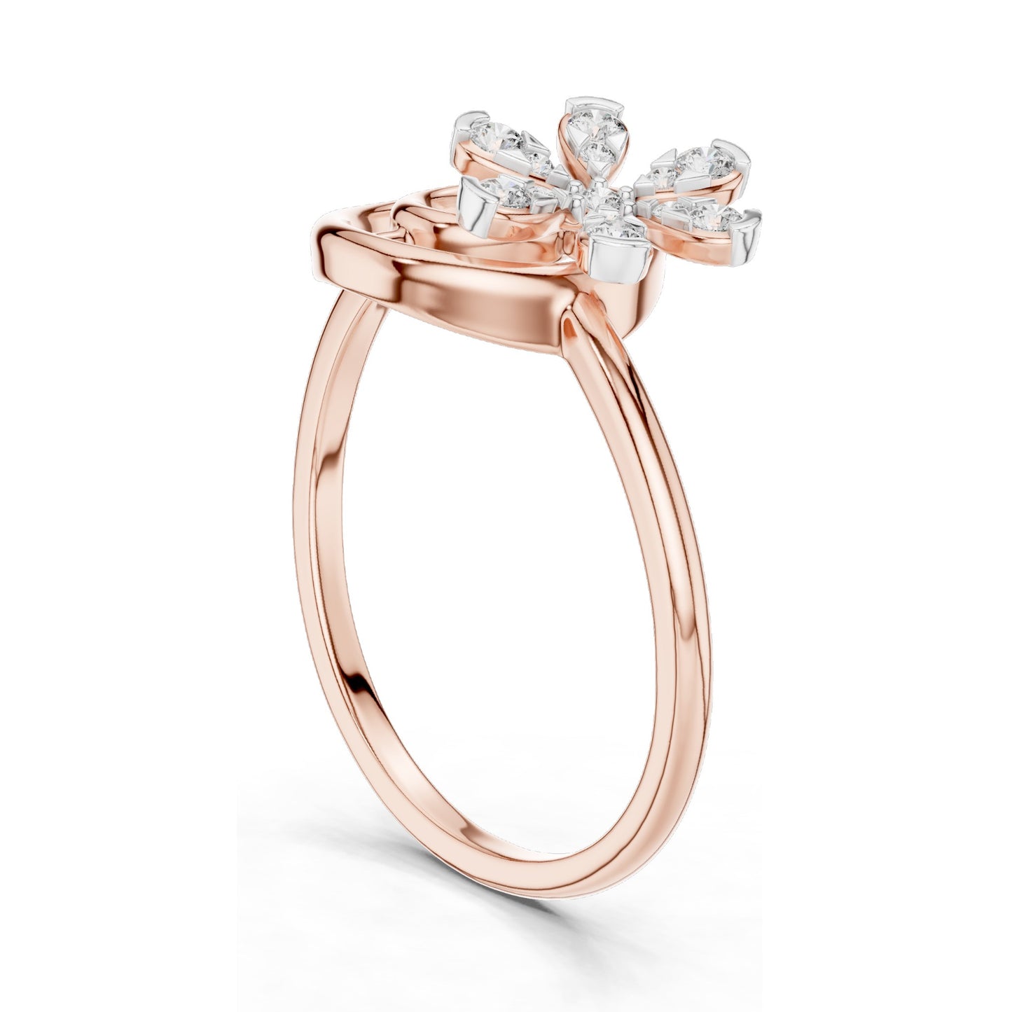 0.148 CT Lab Diamond Floral Spiral Ring for Women | VVS-VS EF Clarity | 18KT, 14KT, 10KT Gold & 925 Silver | Rose, Yellow, White Gold & Moissanite Options