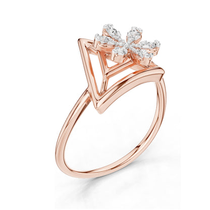 0.146 CT Lab-Grown Diamond Snowflake Ring for Women | VVS-VS EF Clarity | 18KT, 14KT, 10KT Gold & 925 Silver | Rose, Yellow, White Gold & Moissanite Options