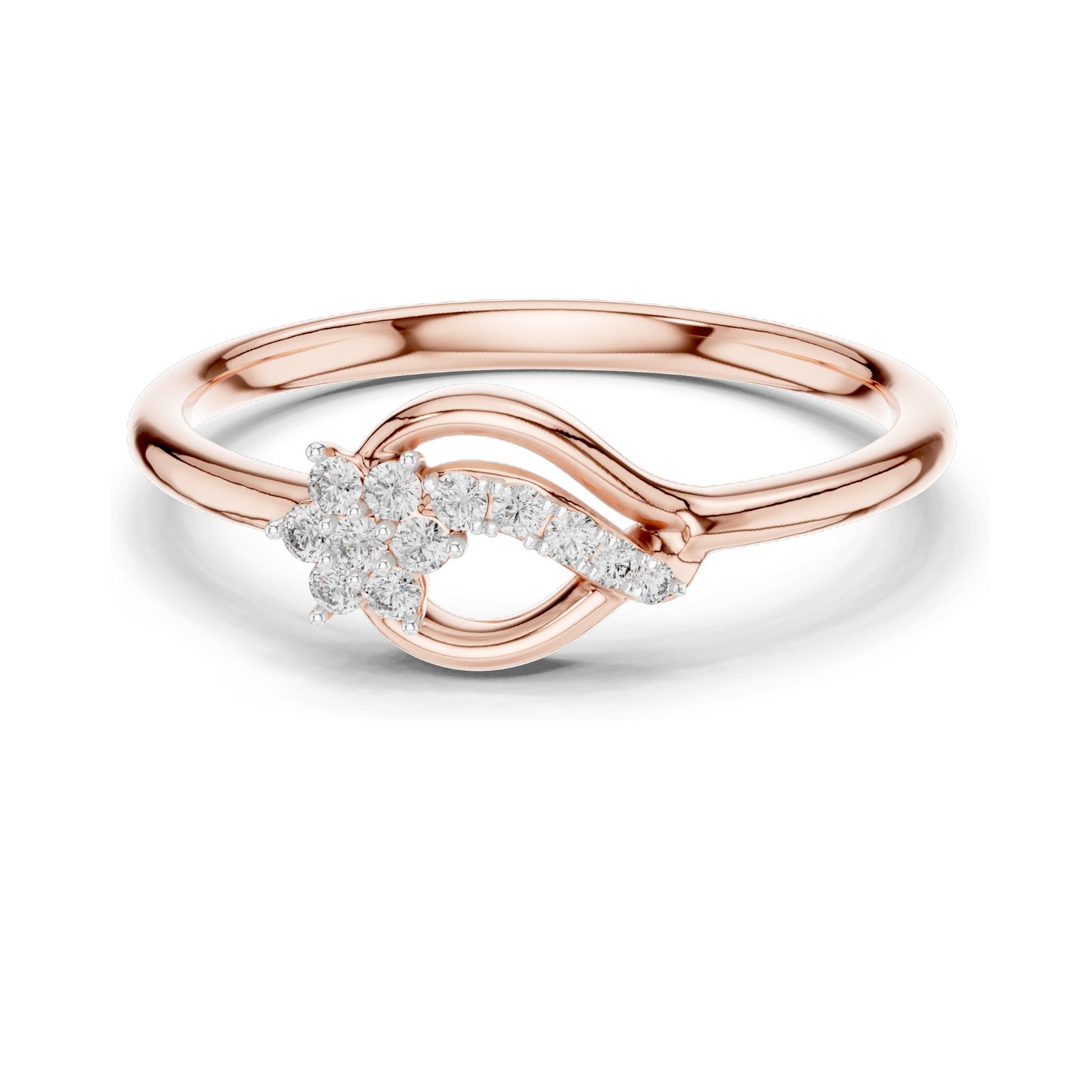 0.101 CT Lab-Grown Diamond Wave Ring for Women | VVS-VS EF Clarity | 18KT, 14KT, 10KT Gold & 925 Silver | Rose, Yellow, White Gold & Moissanite Options