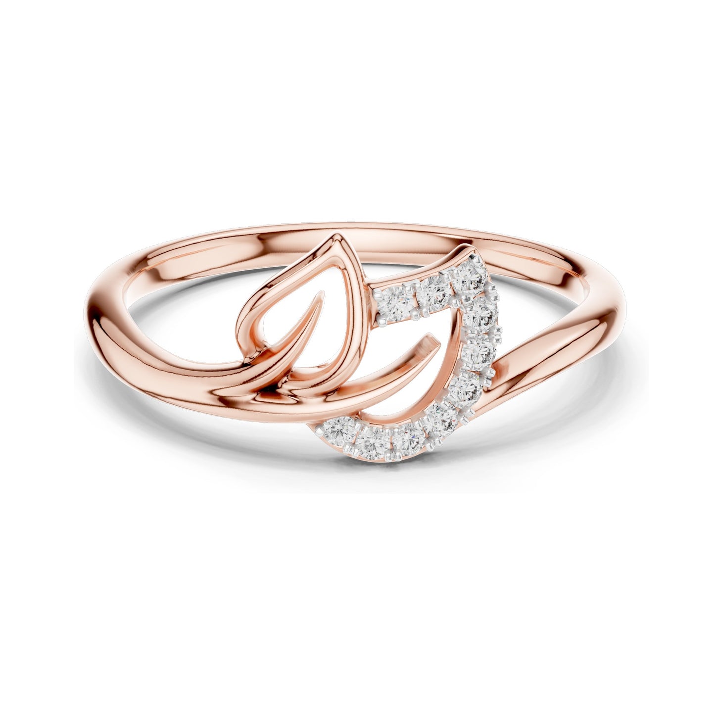 0.075 CT Lab-Grown Diamond Ladies Ring with Twisted Leaf Design | VVS-VS EF Clarity | 18KT, 14KT, 10KT Gold & 925 Silver | Rose, Yellow, White Gold & Moissanite Options