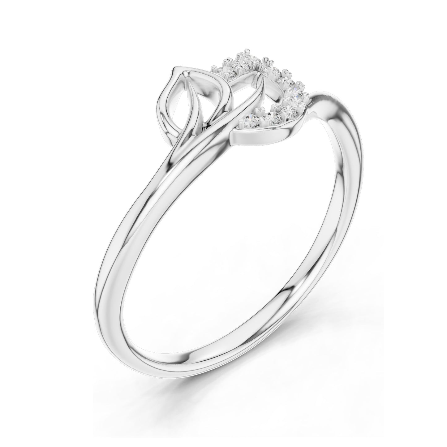 0.075 CT Lab-Grown Diamond Ladies Ring with Twisted Leaf Design | VVS-VS EF Clarity | 18KT, 14KT, 10KT Gold & 925 Silver | Rose, Yellow, White Gold & Moissanite Options