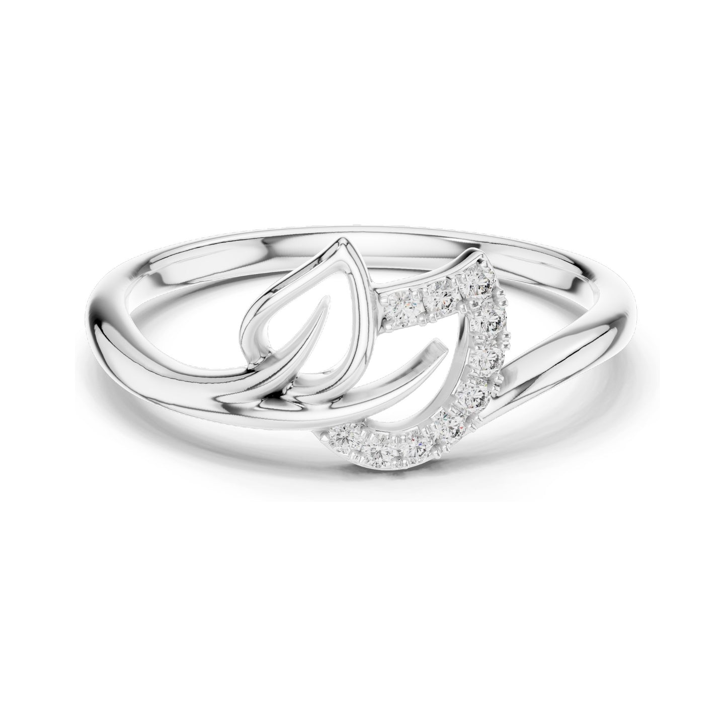 0.075 CT Lab-Grown Diamond Ladies Ring with Twisted Leaf Design | VVS-VS EF Clarity | 18KT, 14KT, 10KT Gold & 925 Silver | Rose, Yellow, White Gold & Moissanite Options