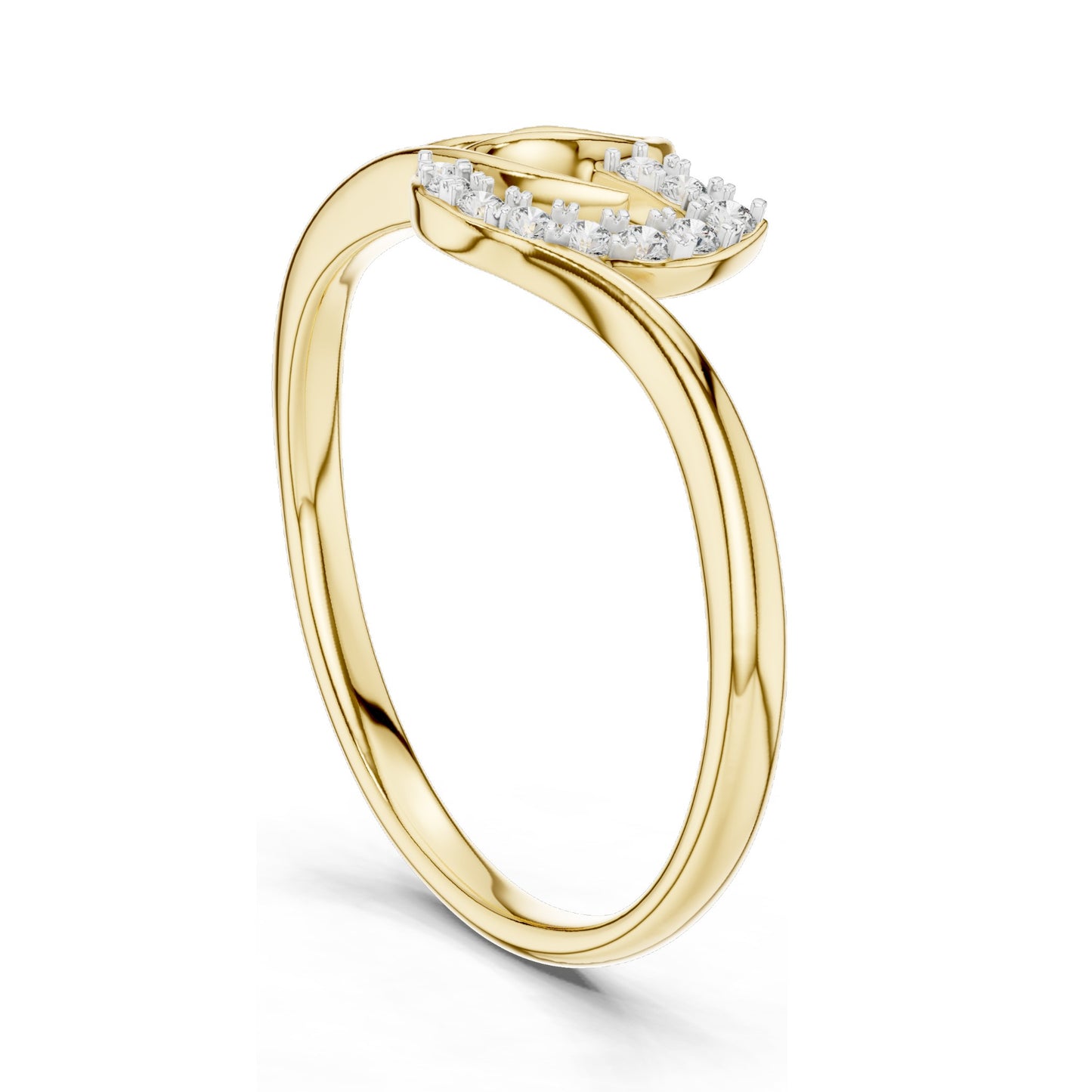 0.075 CT Lab-Grown Diamond Ladies Ring with Twisted Leaf Design | VVS-VS EF Clarity | 18KT, 14KT, 10KT Gold & 925 Silver | Rose, Yellow, White Gold & Moissanite Options