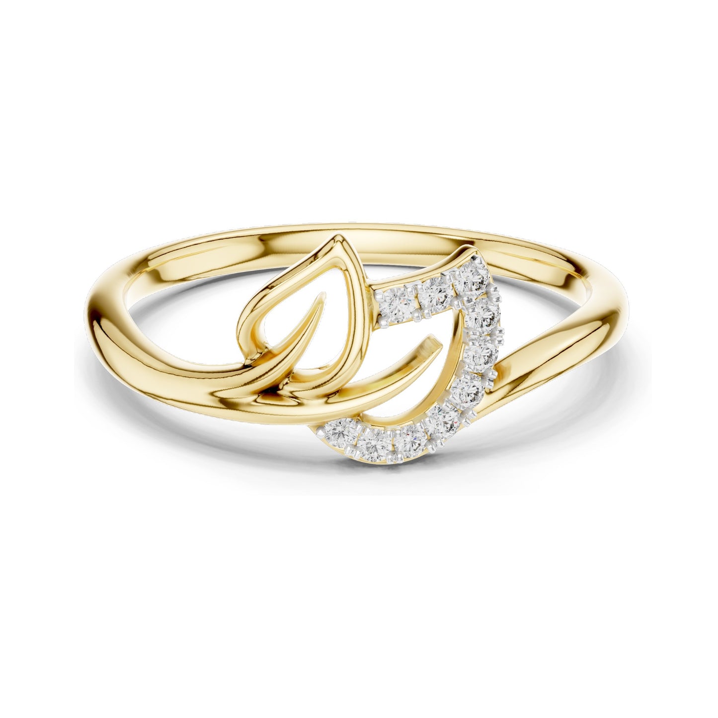 0.075 CT Lab-Grown Diamond Ladies Ring with Twisted Leaf Design | VVS-VS EF Clarity | 18KT, 14KT, 10KT Gold & 925 Silver | Rose, Yellow, White Gold & Moissanite Options