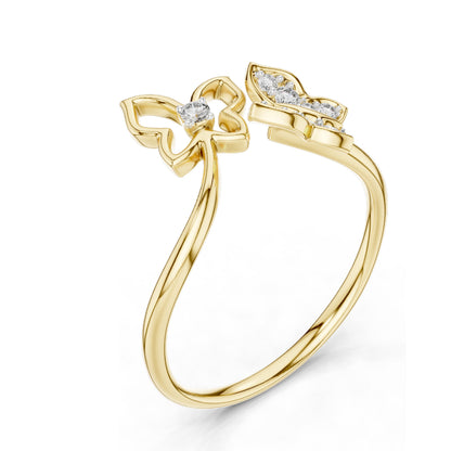 0.102 CT Lab-Grown Diamond Butterfly Ring for Women | VVS-VS EF Clarity | 18KT, 14KT, 10KT Gold & 925 Silver | Rose, Yellow, White Gold & Moissanite Options