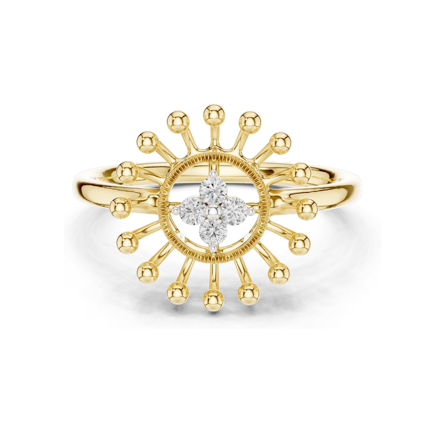 0.08 CT Lab Diamond Sunburst Design Ring for Women | VVS-VS EF Clarity | 18KT, 14KT, 10KT Gold & 925 Silver | Moissanite & Lab Diamond Options | Rose, Yellow, White Gold
