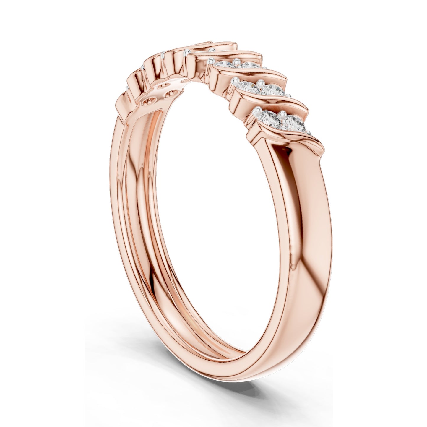 0.168 CT Round Brilliant Lab Diamond Wavy Ring for Women | VVS-VS EF Clarity | 18KT, 14KT, 10KT Gold & 925 Silver | Moissanite Option | Rose, Yellow, White Gold