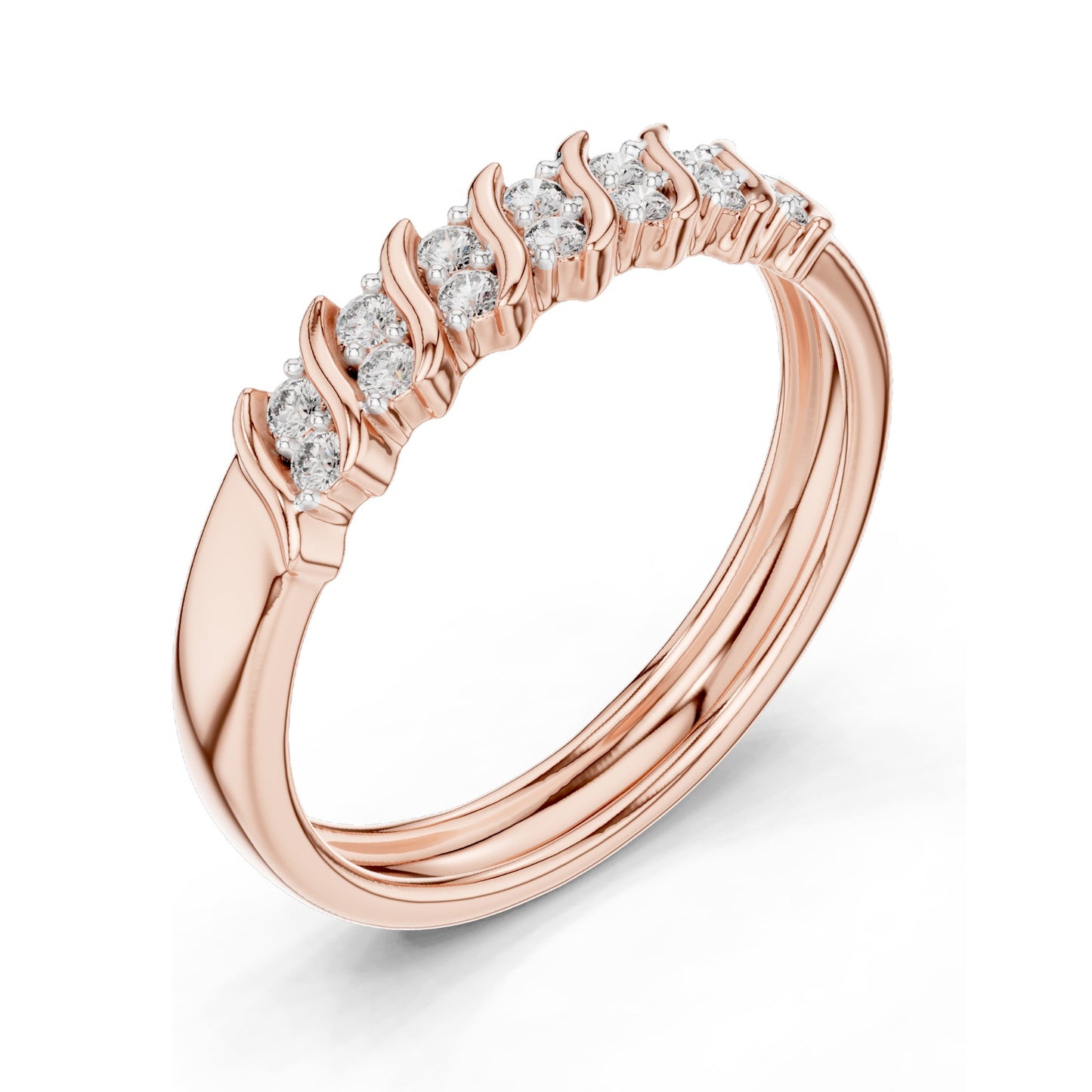 0.168 CT Round Brilliant Lab Diamond Wavy Ring for Women | VVS-VS EF Clarity | 18KT, 14KT, 10KT Gold & 925 Silver | Moissanite Option | Rose, Yellow, White Gold