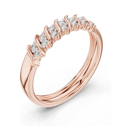 0.168 CT Round Brilliant Lab Diamond Wavy Ring for Women | VVS-VS EF Clarity | 18KT, 14KT, 10KT Gold & 925 Silver | Moissanite Option | Rose, Yellow, White Gold