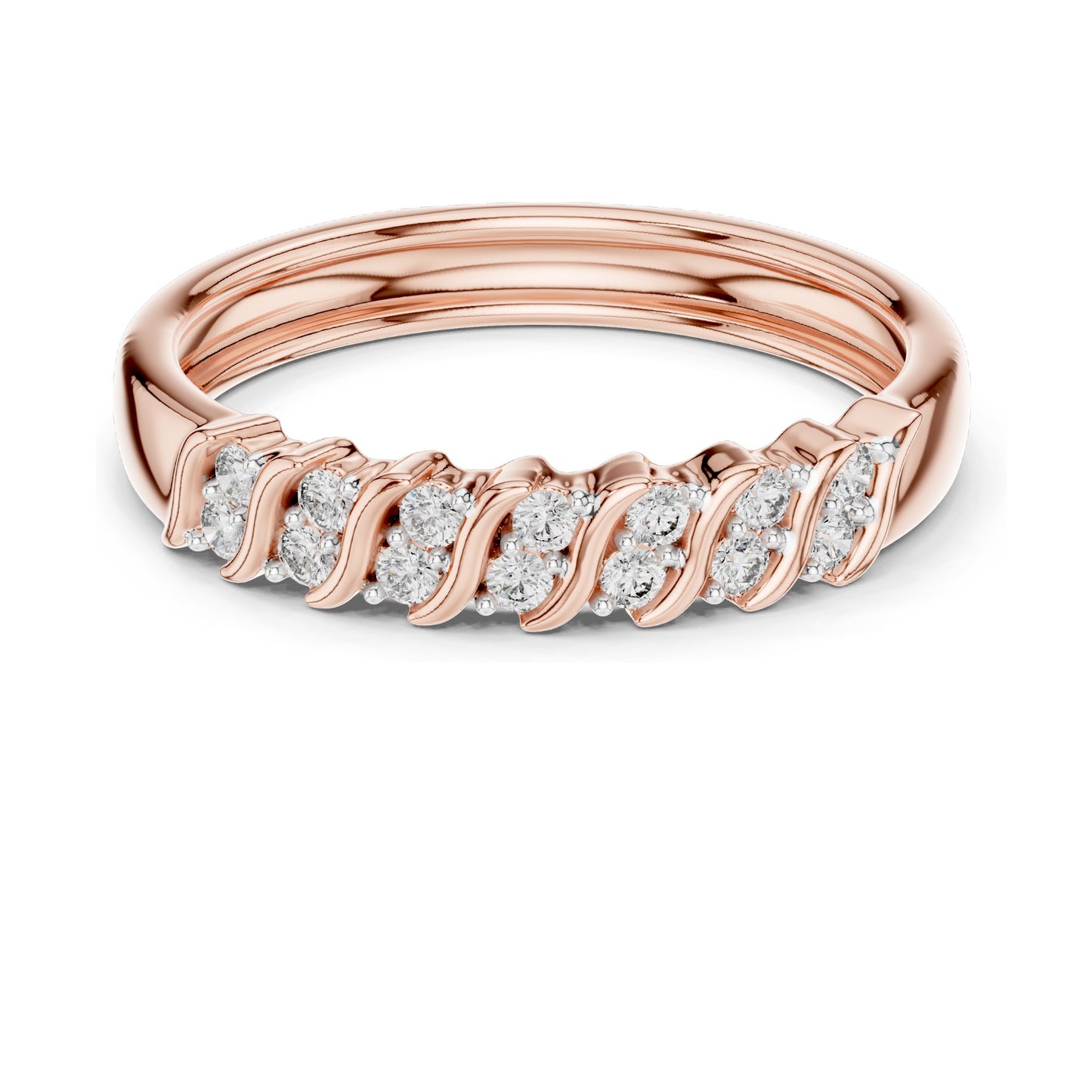 0.168 CT Round Brilliant Lab Diamond Wavy Ring for Women | VVS-VS EF Clarity | 18KT, 14KT, 10KT Gold & 925 Silver | Moissanite Option | Rose, Yellow, White Gold