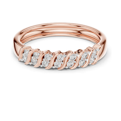 0.168 CT Round Brilliant Lab Diamond Wavy Ring for Women | VVS-VS EF Clarity | 18KT, 14KT, 10KT Gold & 925 Silver | Moissanite Option | Rose, Yellow, White Gold