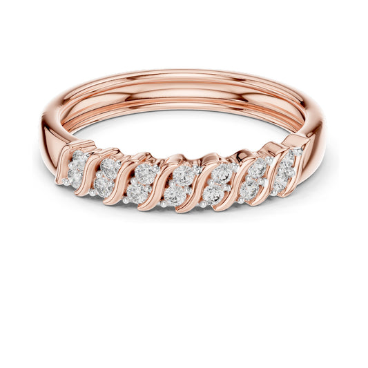 0.168 CT Round Brilliant Lab Diamond Wavy Ring for Women | VVS-VS EF Clarity | 18KT, 14KT, 10KT Gold & 925 Silver | Moissanite Option | Rose, Yellow, White Gold