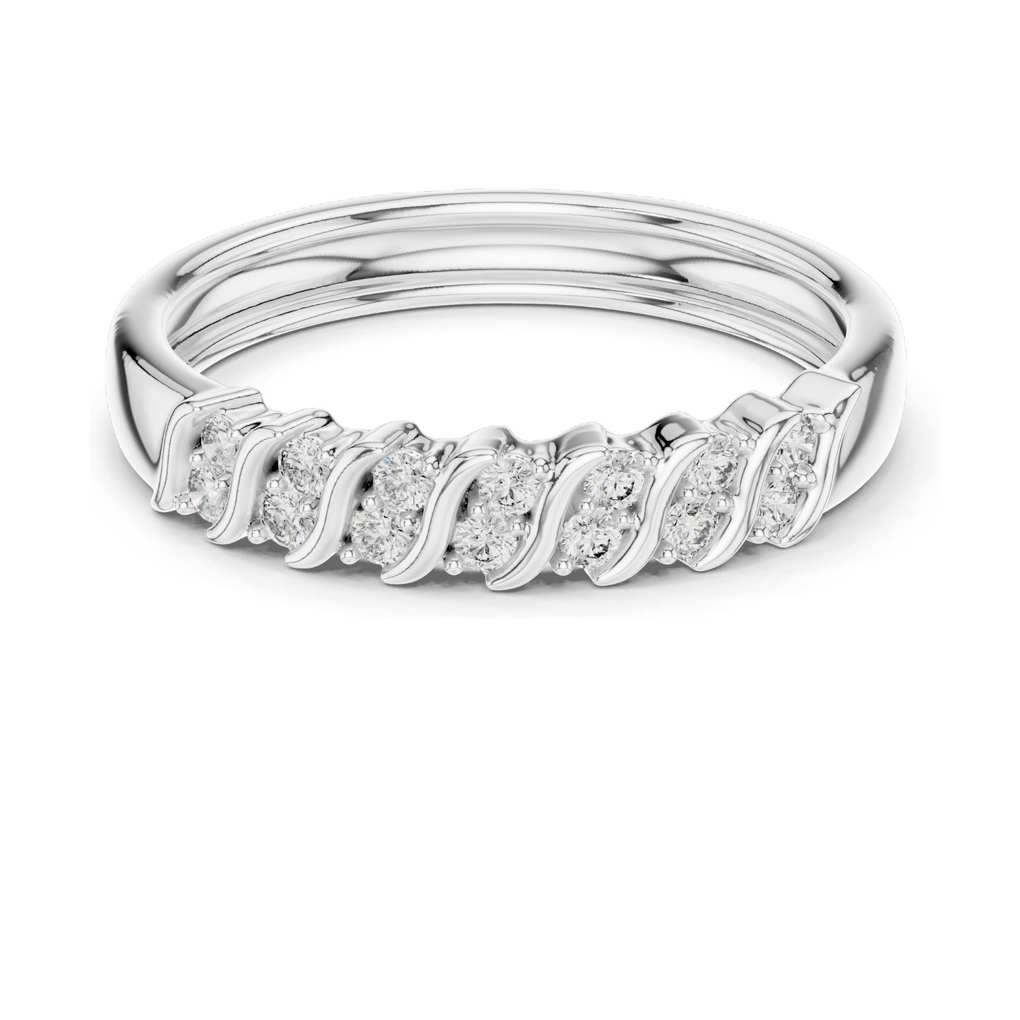 0.168 CT Round Brilliant Lab Diamond Wavy Ring for Women | VVS-VS EF Clarity | 18KT, 14KT, 10KT Gold & 925 Silver | Moissanite Option | Rose, Yellow, White Gold