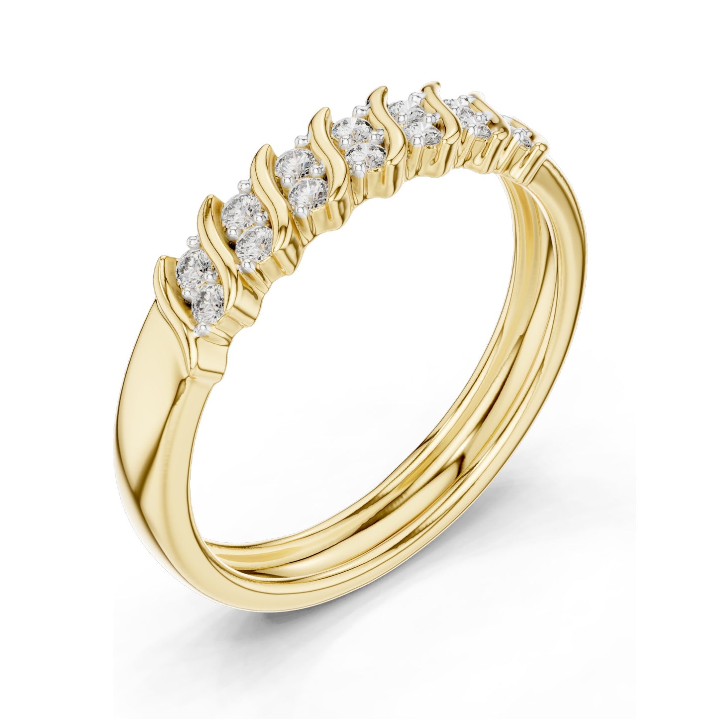 0.168 CT Round Brilliant Lab Diamond Wavy Ring for Women | VVS-VS EF Clarity | 18KT, 14KT, 10KT Gold & 925 Silver | Moissanite Option | Rose, Yellow, White Gold