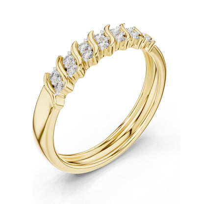 0.168 CT Round Brilliant Lab Diamond Wavy Ring for Women | VVS-VS EF Clarity | 18KT, 14KT, 10KT Gold & 925 Silver | Moissanite Option | Rose, Yellow, White Gold