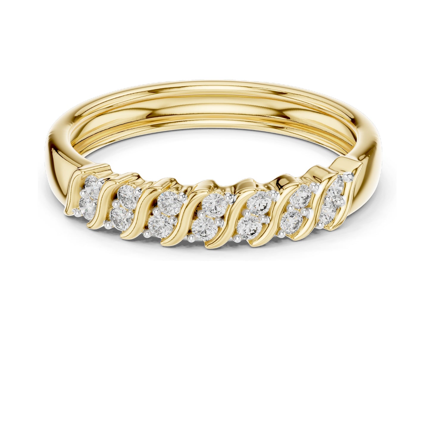 0.168 CT Round Brilliant Lab Diamond Wavy Ring for Women | VVS-VS EF Clarity | 18KT, 14KT, 10KT Gold & 925 Silver | Moissanite Option | Rose, Yellow, White Gold