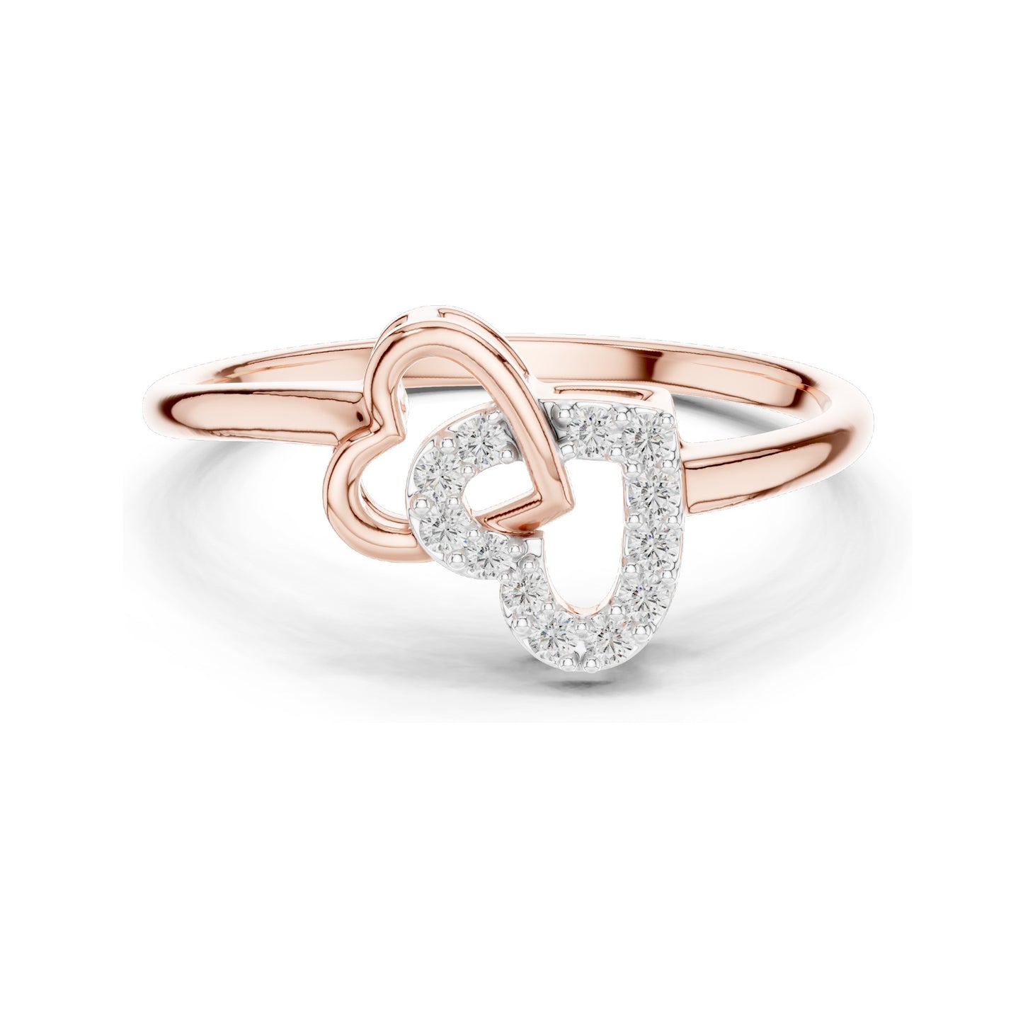 0.092 CT Lab-Grown Diamond Double Heart Ring for Women | VVS-VS EF Clarity | 18KT, 14KT, 10KT Gold & 925 Silver | Rose, Yellow, White Gold & Moissanite Options