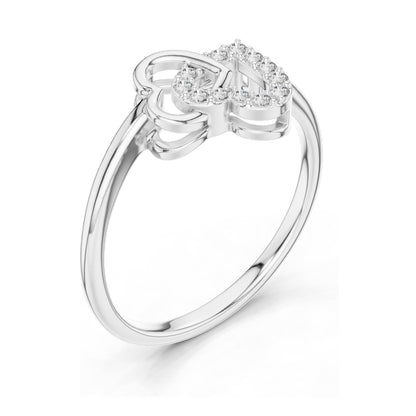 0.092 CT Lab-Grown Diamond Double Heart Ring for Women | VVS-VS EF Clarity | 18KT, 14KT, 10KT Gold & 925 Silver | Rose, Yellow, White Gold & Moissanite Options