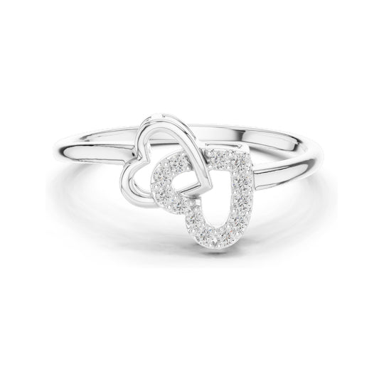 0.092 CT Lab-Grown Diamond Double Heart Ring for Women | VVS-VS EF Clarity | 18KT, 14KT, 10KT Gold & 925 Silver | Rose, Yellow, White Gold & Moissanite Options