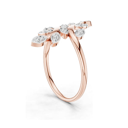 0.16 CT Lab Grown Diamond Leaf Design Ring for Women | Marquise Cut VVS-VS EF Clarity | 18KT, 14KT, 10KT Gold & 925 Silver | Moissanite & Gold Color Options