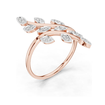 0.16 CT Lab Grown Diamond Leaf Design Ring for Women | Marquise Cut VVS-VS EF Clarity | 18KT, 14KT, 10KT Gold & 925 Silver | Moissanite & Gold Color Options