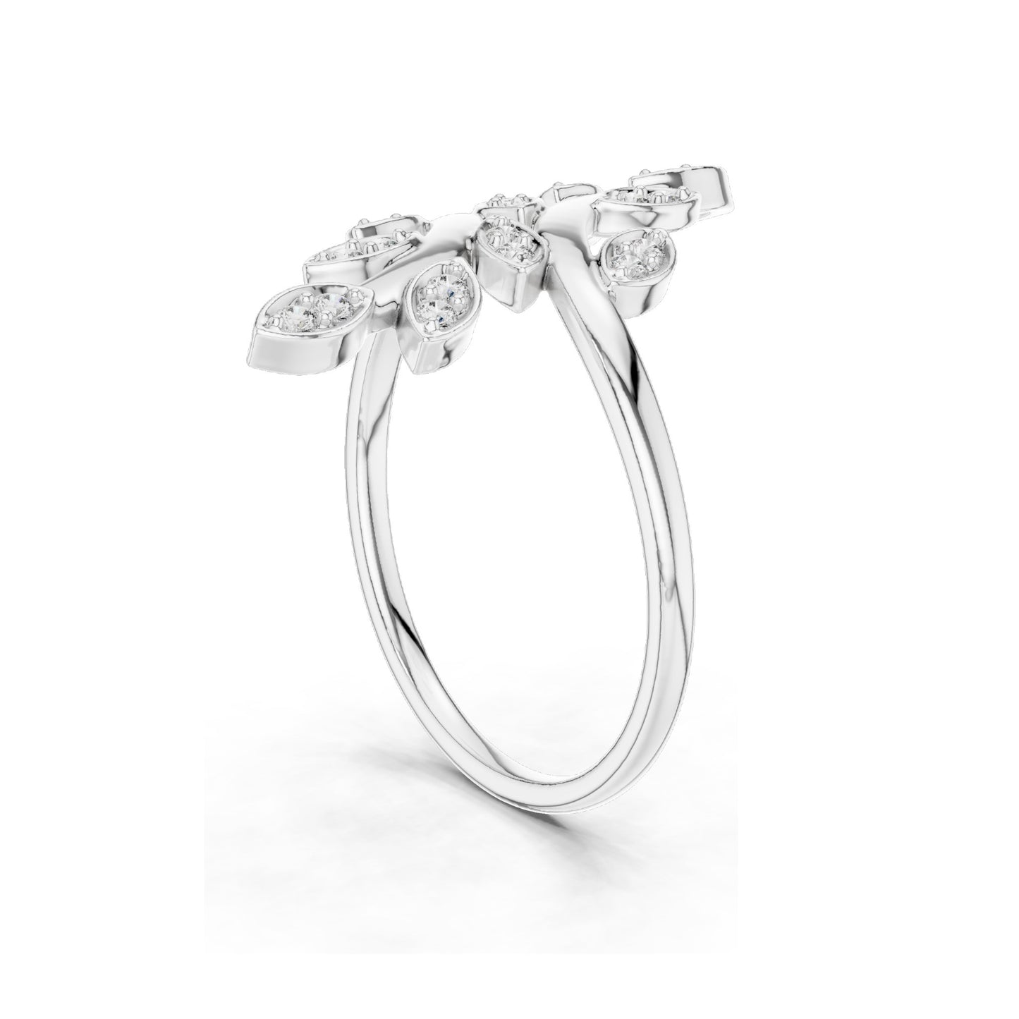 0.16 CT Lab Grown Diamond Leaf Design Ring for Women | Marquise Cut VVS-VS EF Clarity | 18KT, 14KT, 10KT Gold & 925 Silver | Moissanite & Gold Color Options