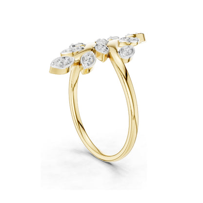 0.16 CT Lab Grown Diamond Leaf Design Ring for Women | Marquise Cut VVS-VS EF Clarity | 18KT, 14KT, 10KT Gold & 925 Silver | Moissanite & Gold Color Options