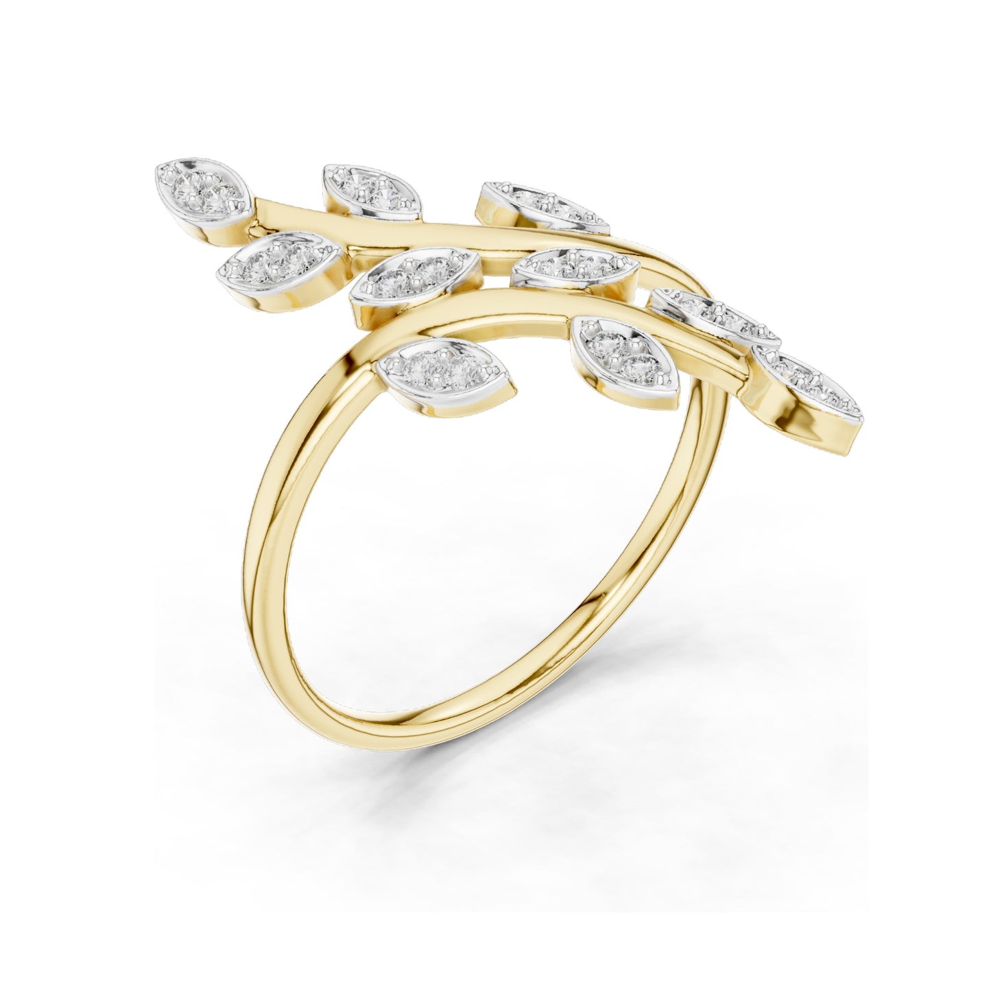 0.16 CT Lab Grown Diamond Leaf Design Ring for Women | Marquise Cut VVS-VS EF Clarity | 18KT, 14KT, 10KT Gold & 925 Silver | Moissanite & Gold Color Options