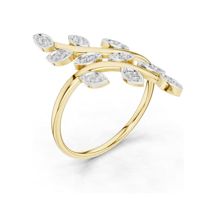 0.16 CT Lab Grown Diamond Leaf Design Ring for Women | Marquise Cut VVS-VS EF Clarity | 18KT, 14KT, 10KT Gold & 925 Silver | Moissanite & Gold Color Options