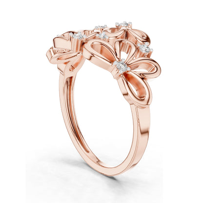 0.088 CT Lab Diamond Floral Ring for Women | VVS-VS EF Clarity | 18KT, 14KT, 10KT Gold & 925 Silver | Rose, Yellow, White Gold & Moissanite Options