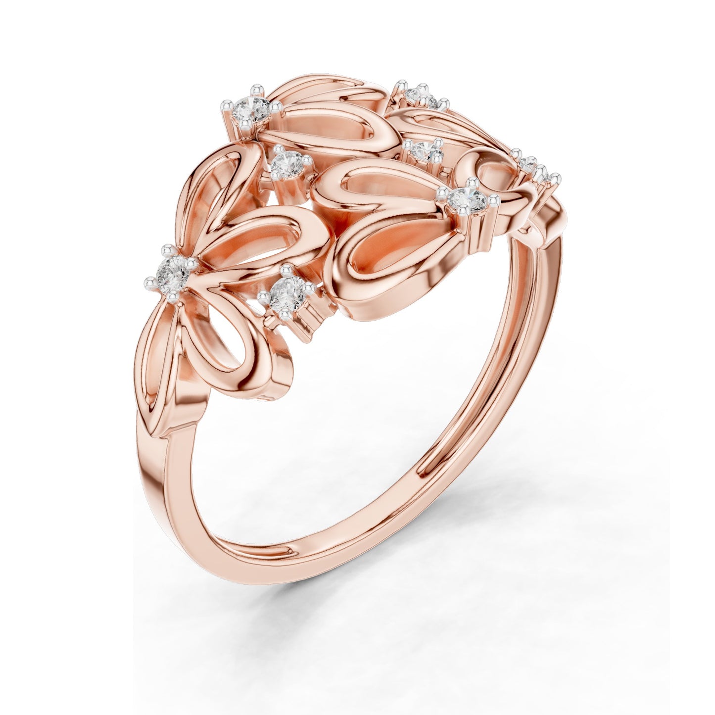 0.088 CT Lab Diamond Floral Ring for Women | VVS-VS EF Clarity | 18KT, 14KT, 10KT Gold & 925 Silver | Rose, Yellow, White Gold & Moissanite Options