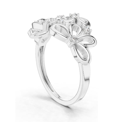 0.088 CT Lab Diamond Floral Ring for Women | VVS-VS EF Clarity | 18KT, 14KT, 10KT Gold & 925 Silver | Rose, Yellow, White Gold & Moissanite Options