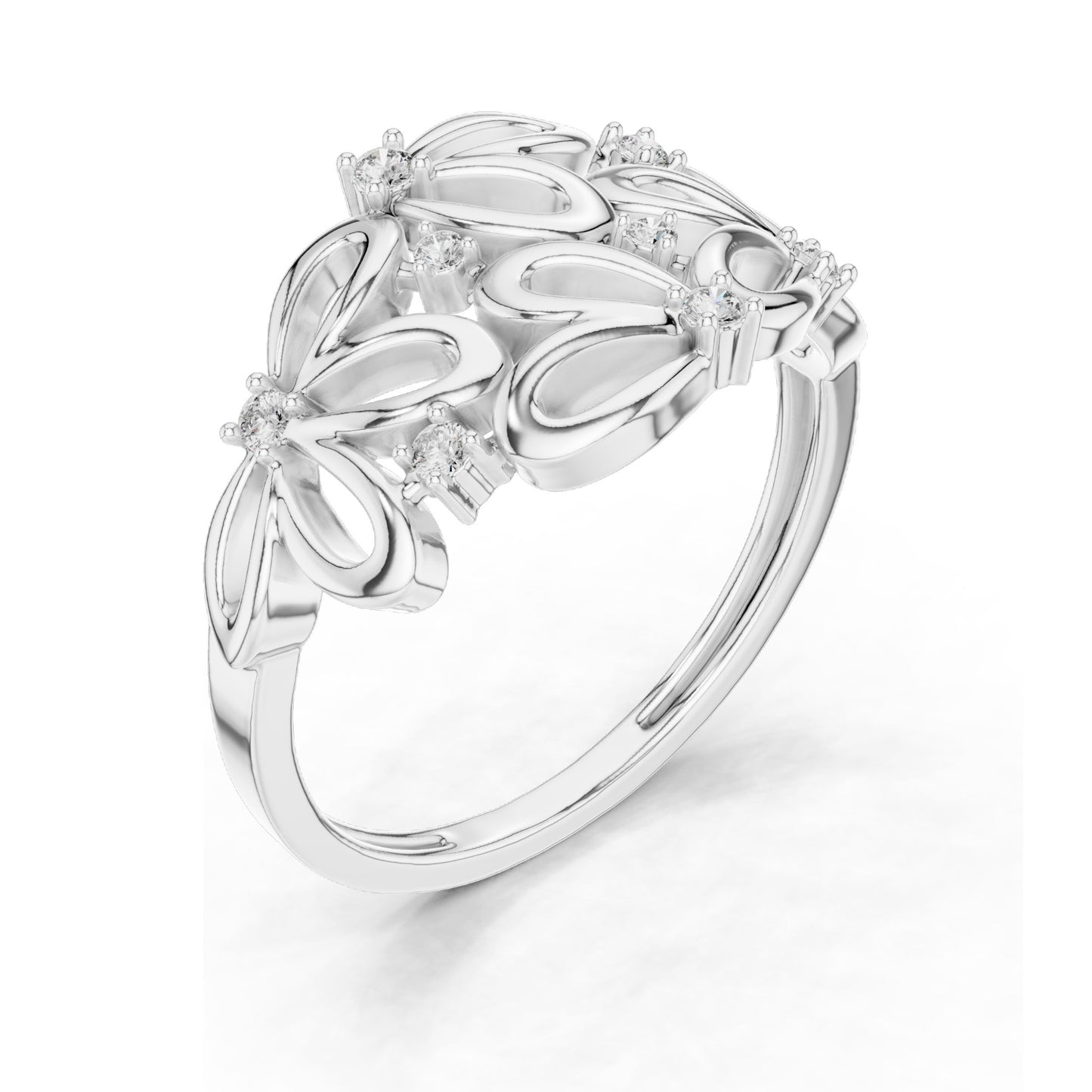 0.088 CT Lab Diamond Floral Ring for Women | VVS-VS EF Clarity | 18KT, 14KT, 10KT Gold & 925 Silver | Rose, Yellow, White Gold & Moissanite Options