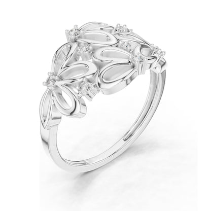 0.088 CT Lab Diamond Floral Ring for Women | VVS-VS EF Clarity | 18KT, 14KT, 10KT Gold & 925 Silver | Rose, Yellow, White Gold & Moissanite Options