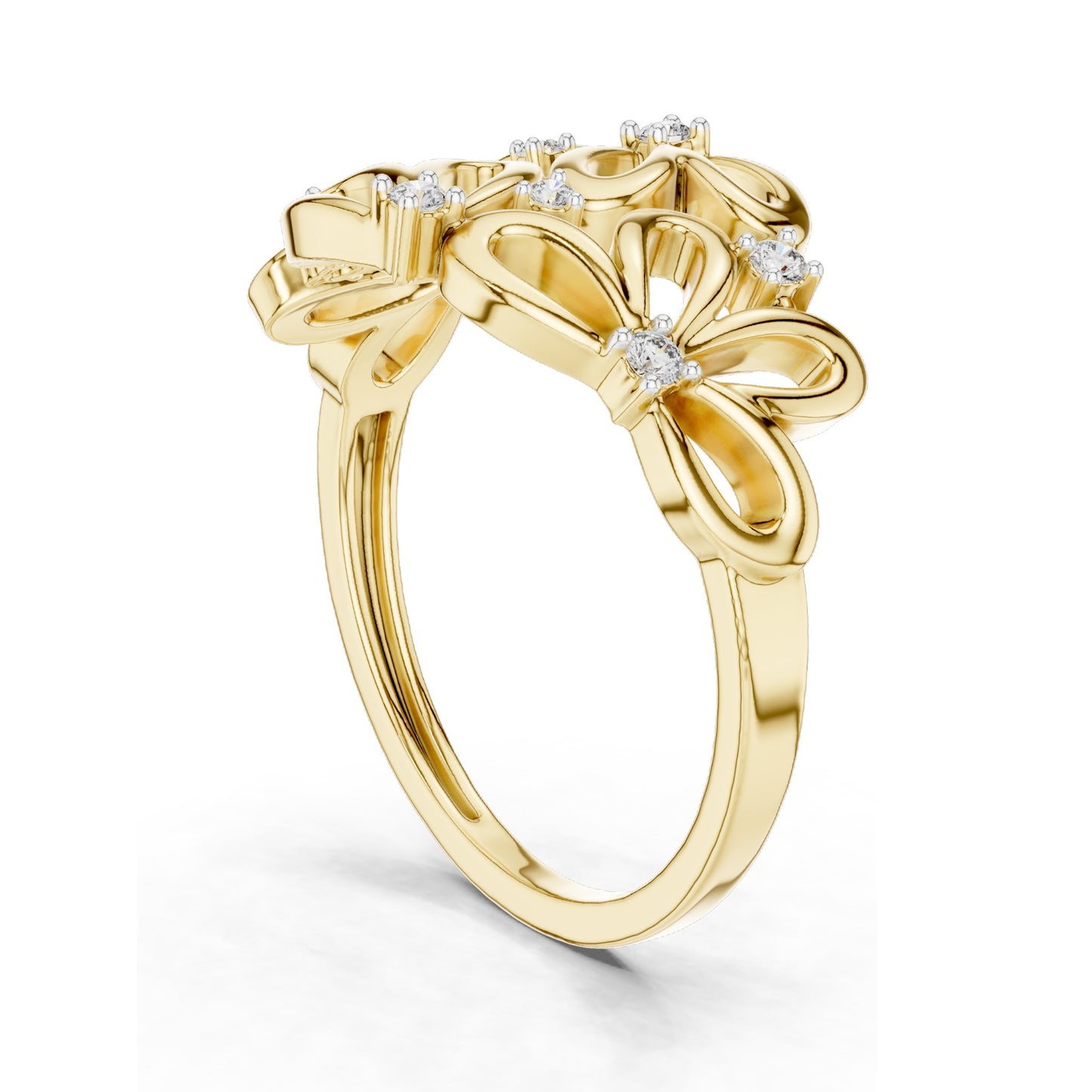 0.088 CT Lab Diamond Floral Ring for Women | VVS-VS EF Clarity | 18KT, 14KT, 10KT Gold & 925 Silver | Rose, Yellow, White Gold & Moissanite Options