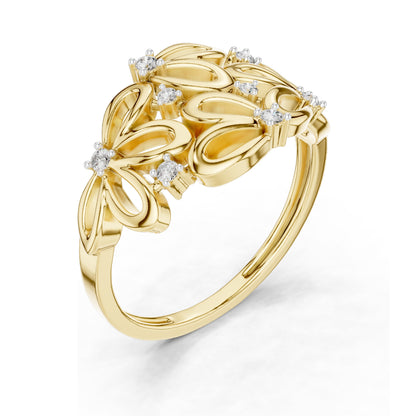 0.088 CT Lab Diamond Floral Ring for Women | VVS-VS EF Clarity | 18KT, 14KT, 10KT Gold & 925 Silver | Rose, Yellow, White Gold & Moissanite Options