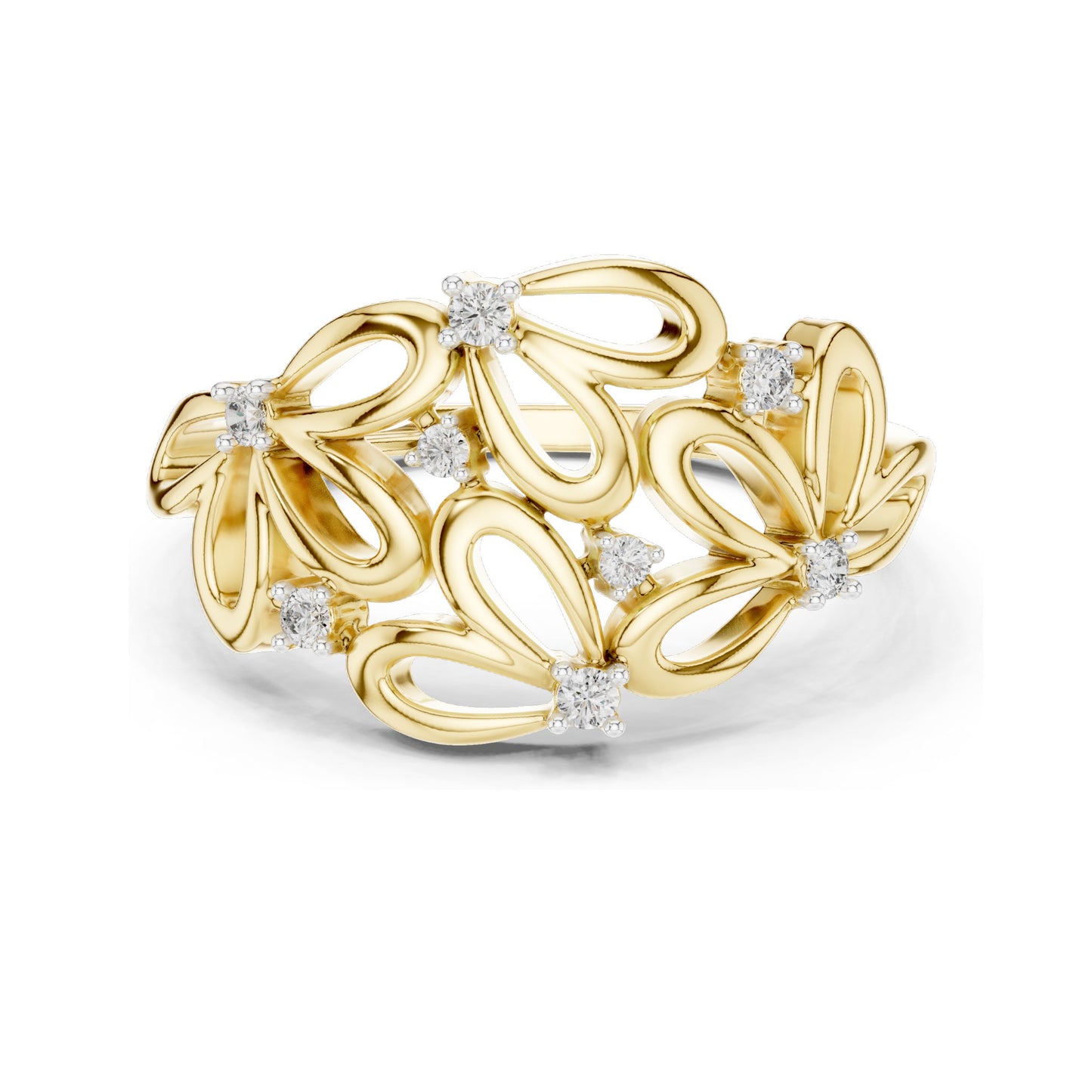 0.088 CT Lab Diamond Floral Ring for Women | VVS-VS EF Clarity | 18KT, 14KT, 10KT Gold & 925 Silver | Rose, Yellow, White Gold & Moissanite Options