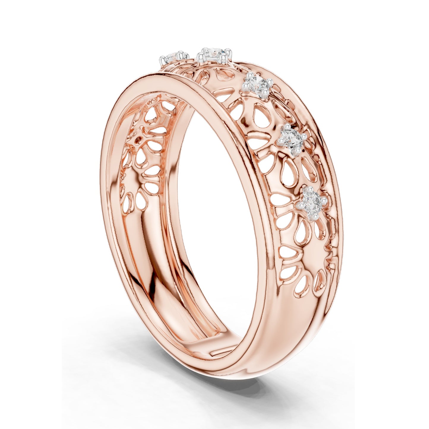 0.082 CT Lab Diamond Filigree Band Ring for Women | VVS-VS EF Clarity | 18KT, 14KT, 10KT Gold & 925 Silver | Rose, Yellow, White Gold & Moissanite Options