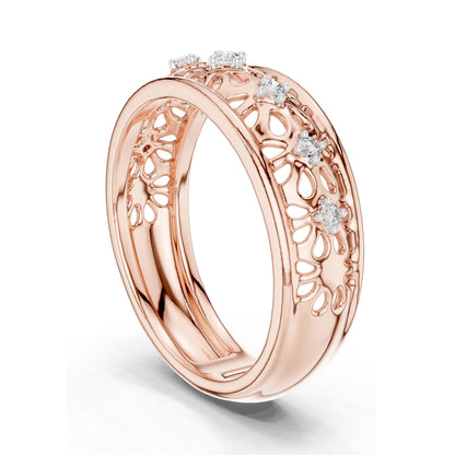 0.082 CT Lab Diamond Filigree Band Ring for Women | VVS-VS EF Clarity | 18KT, 14KT, 10KT Gold & 925 Silver | Rose, Yellow, White Gold & Moissanite Options