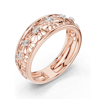 0.082 CT Lab Diamond Filigree Band Ring for Women | VVS-VS EF Clarity | 18KT, 14KT, 10KT Gold & 925 Silver | Rose, Yellow, White Gold & Moissanite Options