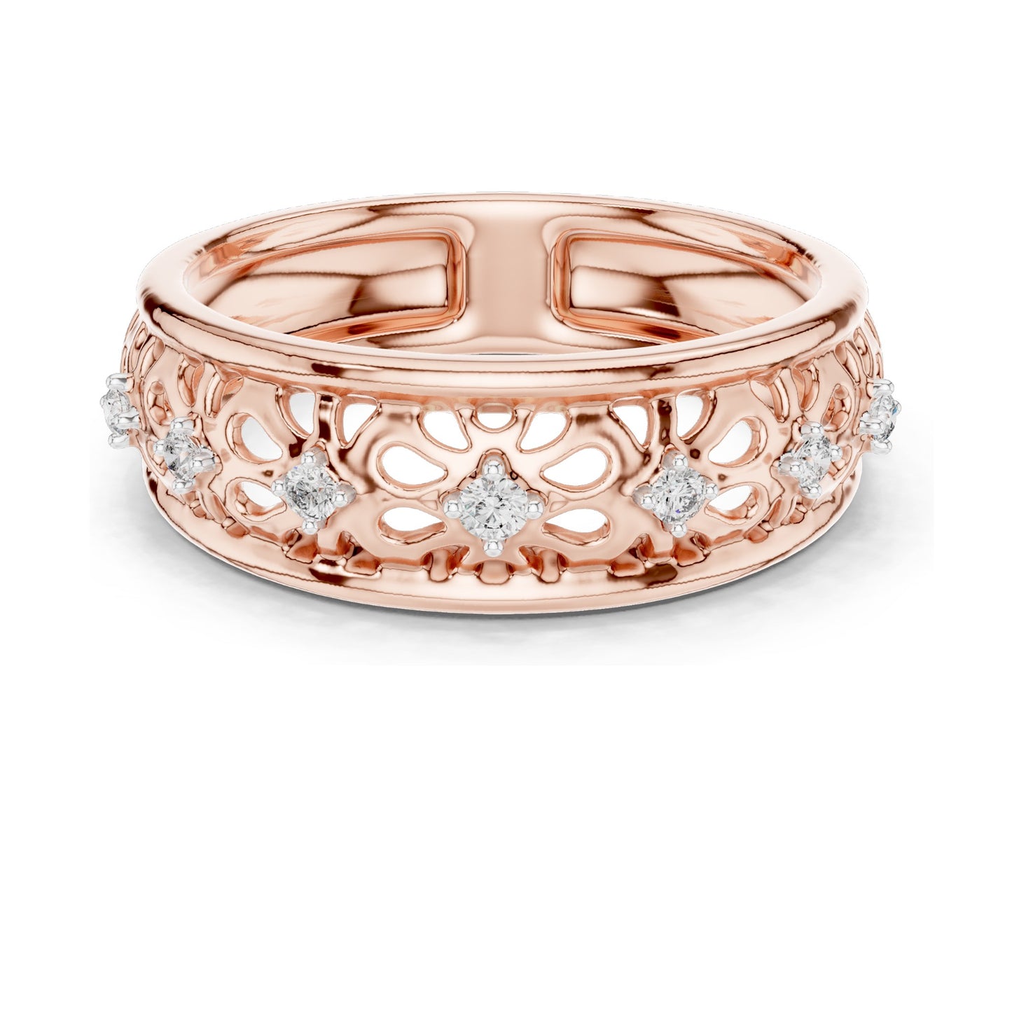 0.082 CT Lab Diamond Filigree Band Ring for Women | VVS-VS EF Clarity | 18KT, 14KT, 10KT Gold & 925 Silver | Rose, Yellow, White Gold & Moissanite Options