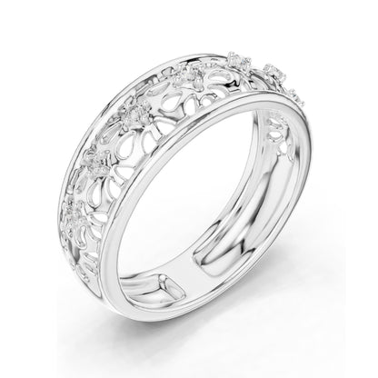 0.082 CT Lab Diamond Filigree Band Ring for Women | VVS-VS EF Clarity | 18KT, 14KT, 10KT Gold & 925 Silver | Rose, Yellow, White Gold & Moissanite Options